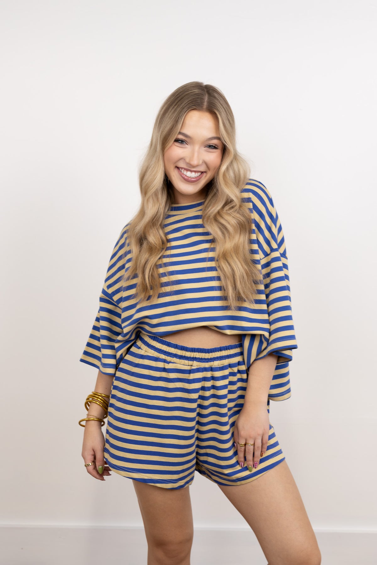 Yellow/Royal Striped Knit Shorts