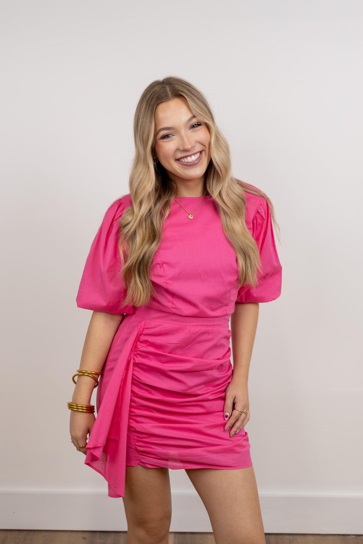 Ruched Dress with Puff Sleeves