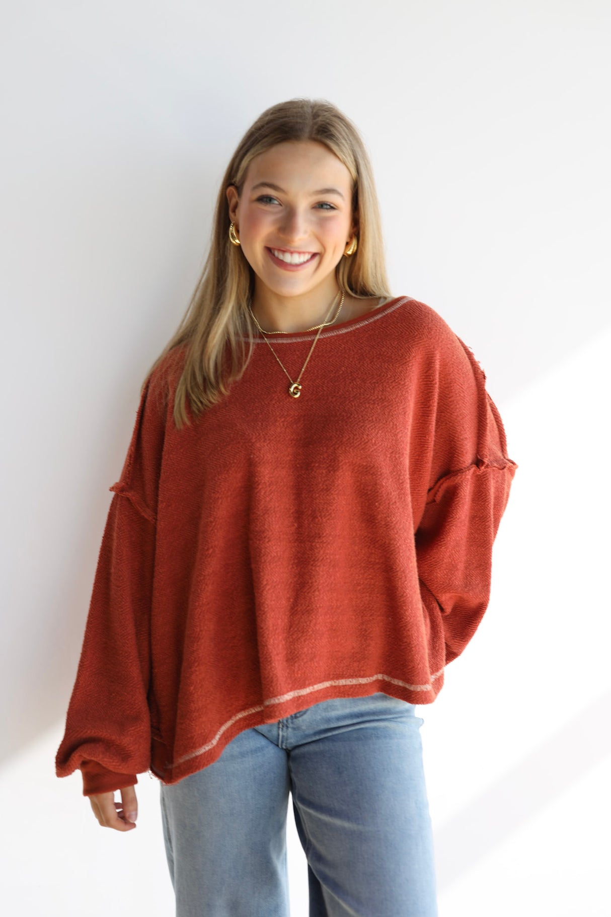 Reverse Stitch Overlap Top (Multiple Colors)