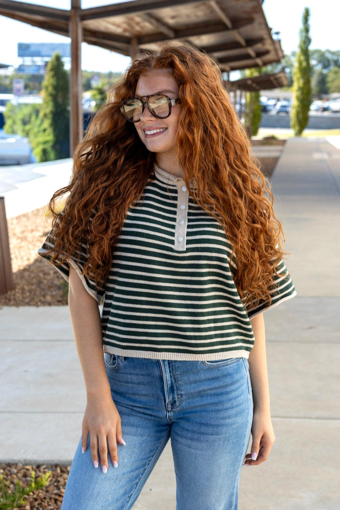 Striped Henley Knit Top