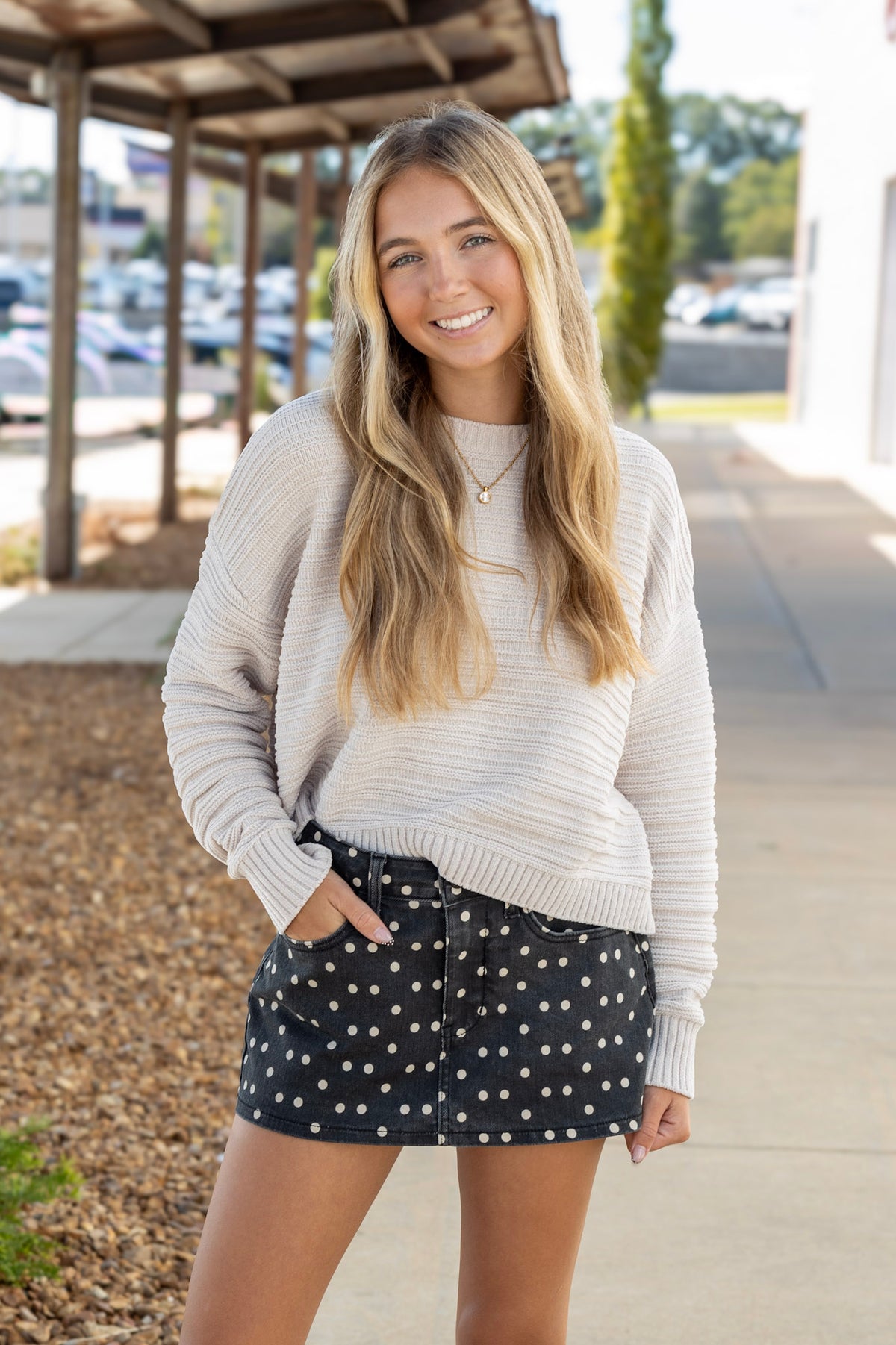 Polka Dot Denim Skort
