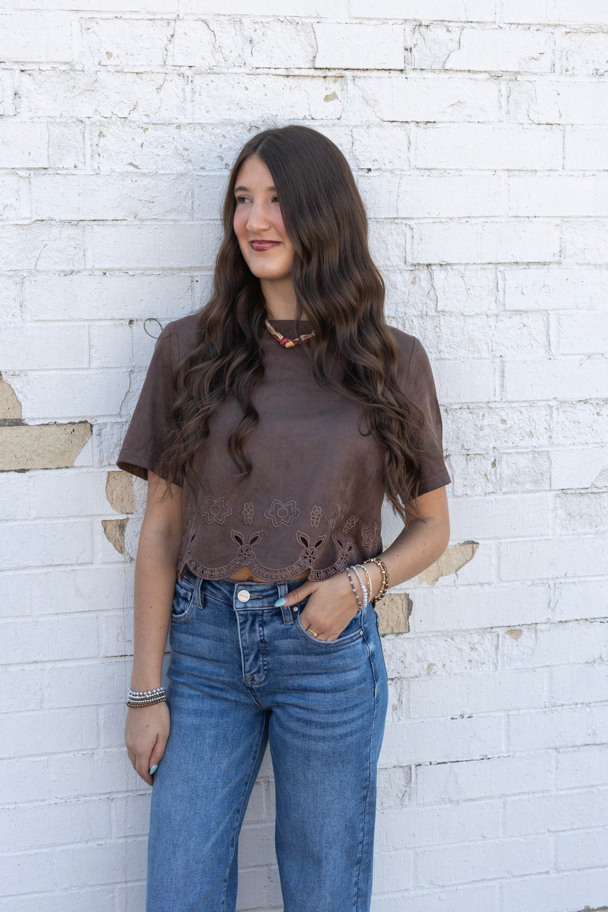 Suede Detail Border Top