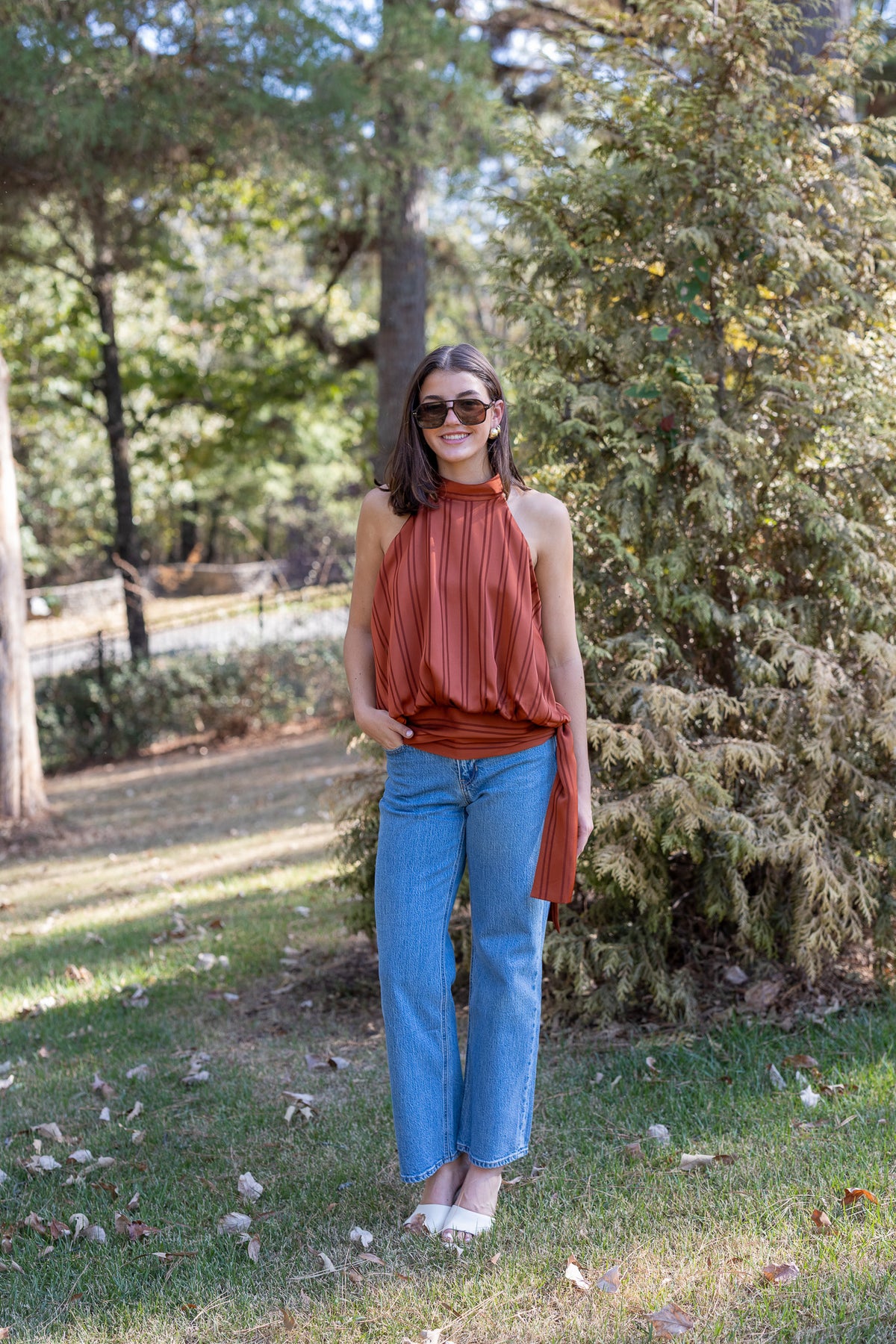 Striped Satin Halter Neck Top