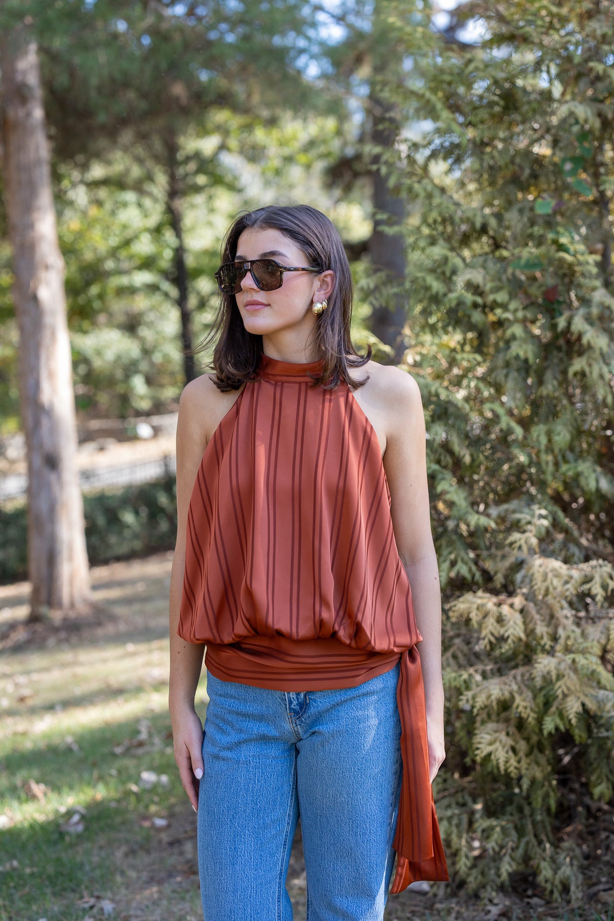 Striped Satin Halter Neck Top