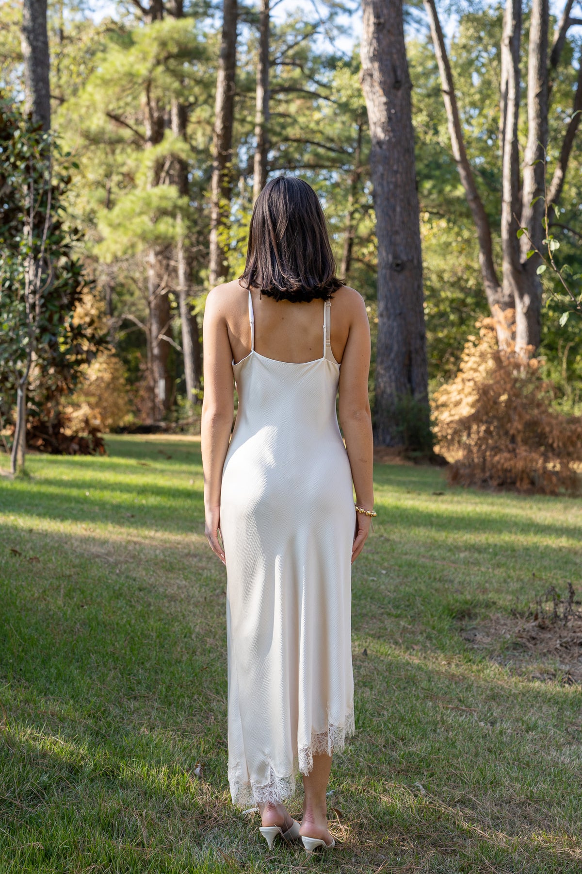 Crinkled Satin Laced Cami Dress