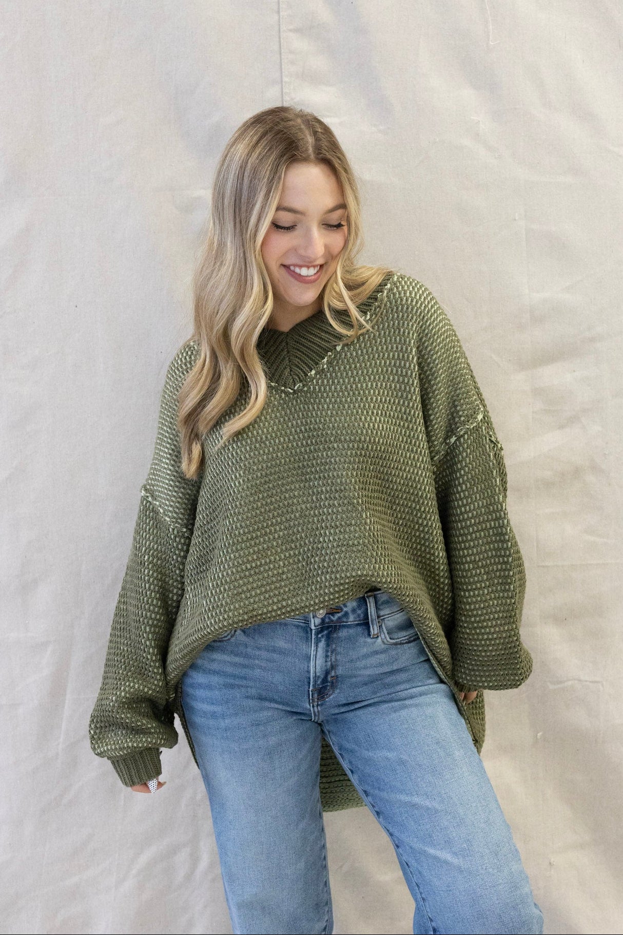 Two Tone V-Neck Sweater (Multiple Colors)