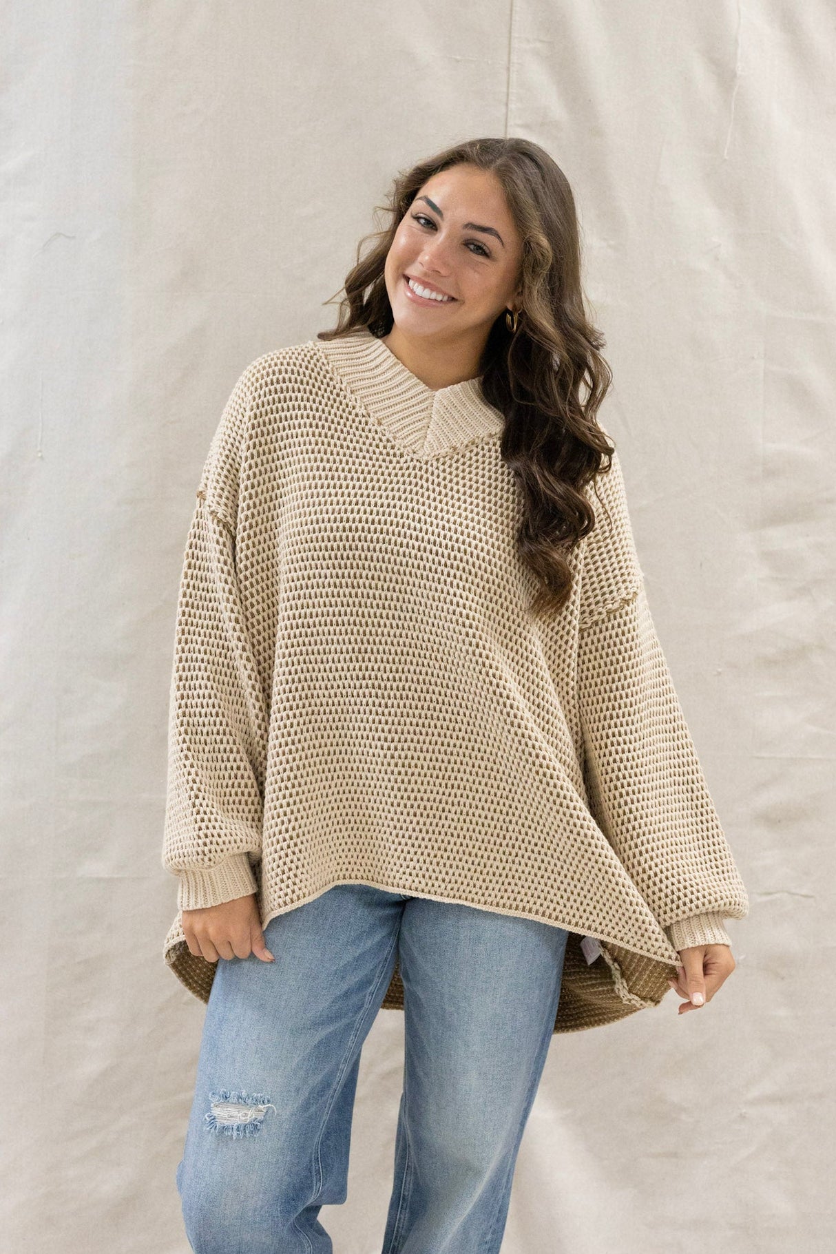Two Tone V-Neck Sweater (Multiple Colors)
