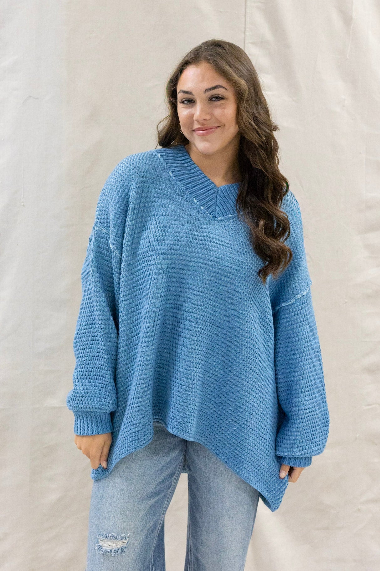 Two Tone V-Neck Sweater (Multiple Colors)