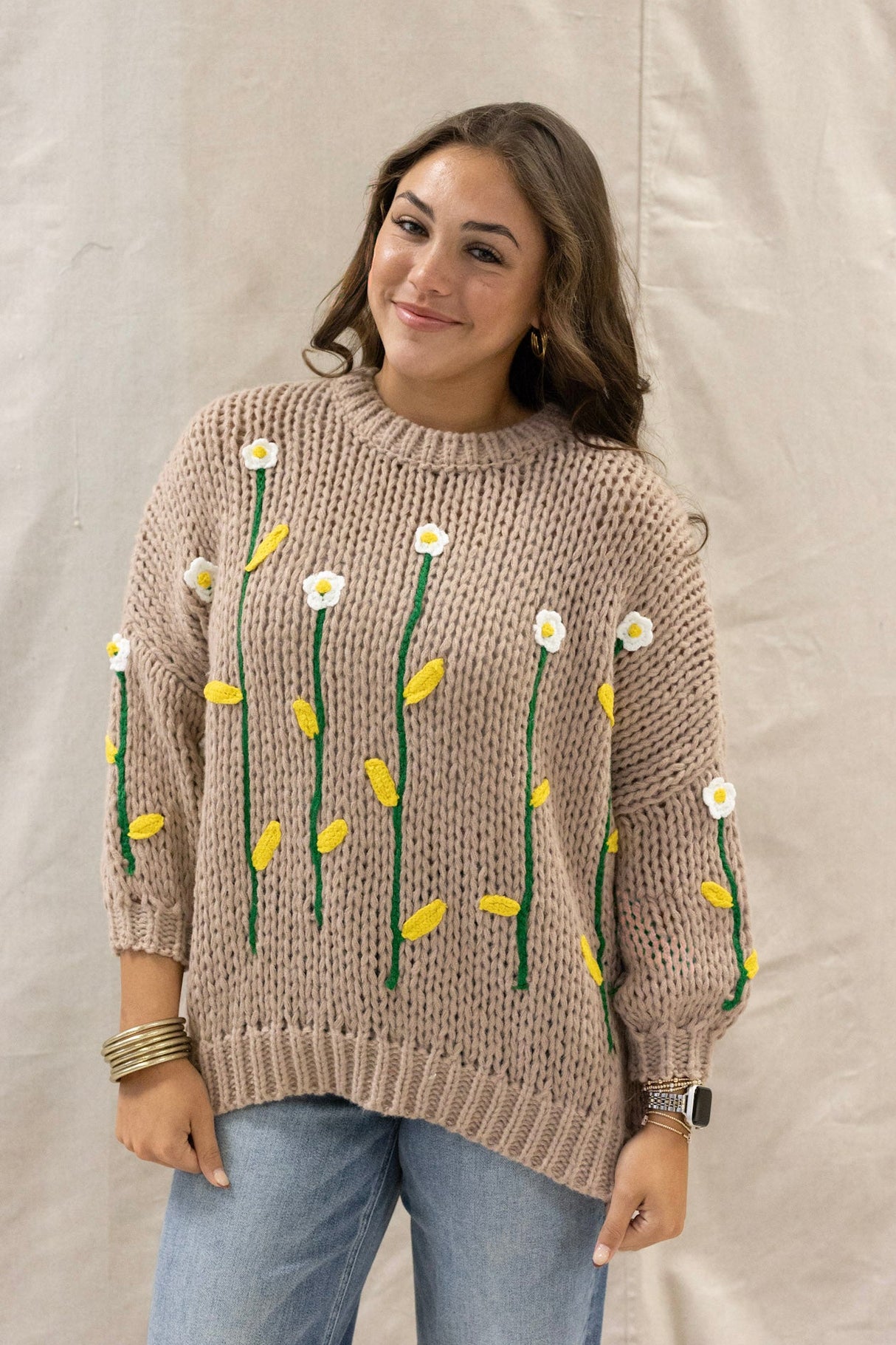 SIMPLE KNIT FLOWER SWEATER