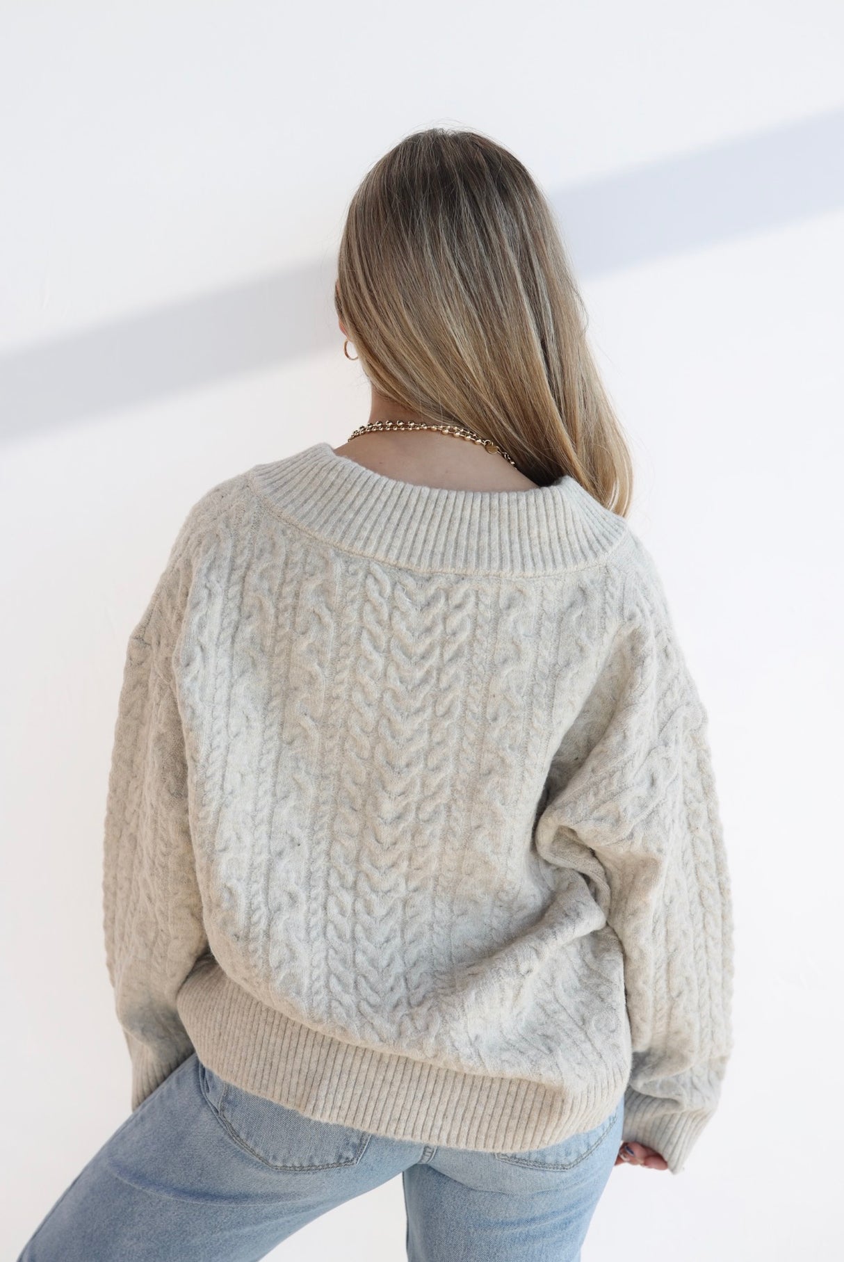 Vneck Cable Long Sleeve Top