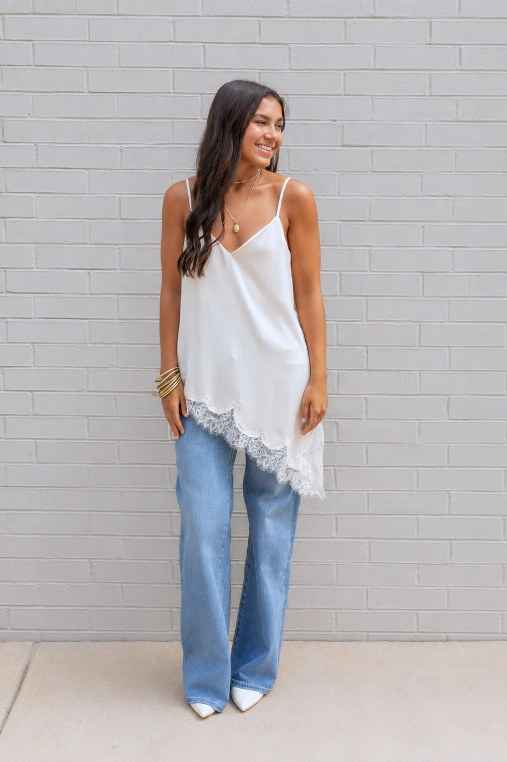 Asymmetrical Crinkled Satin Cami Tunic