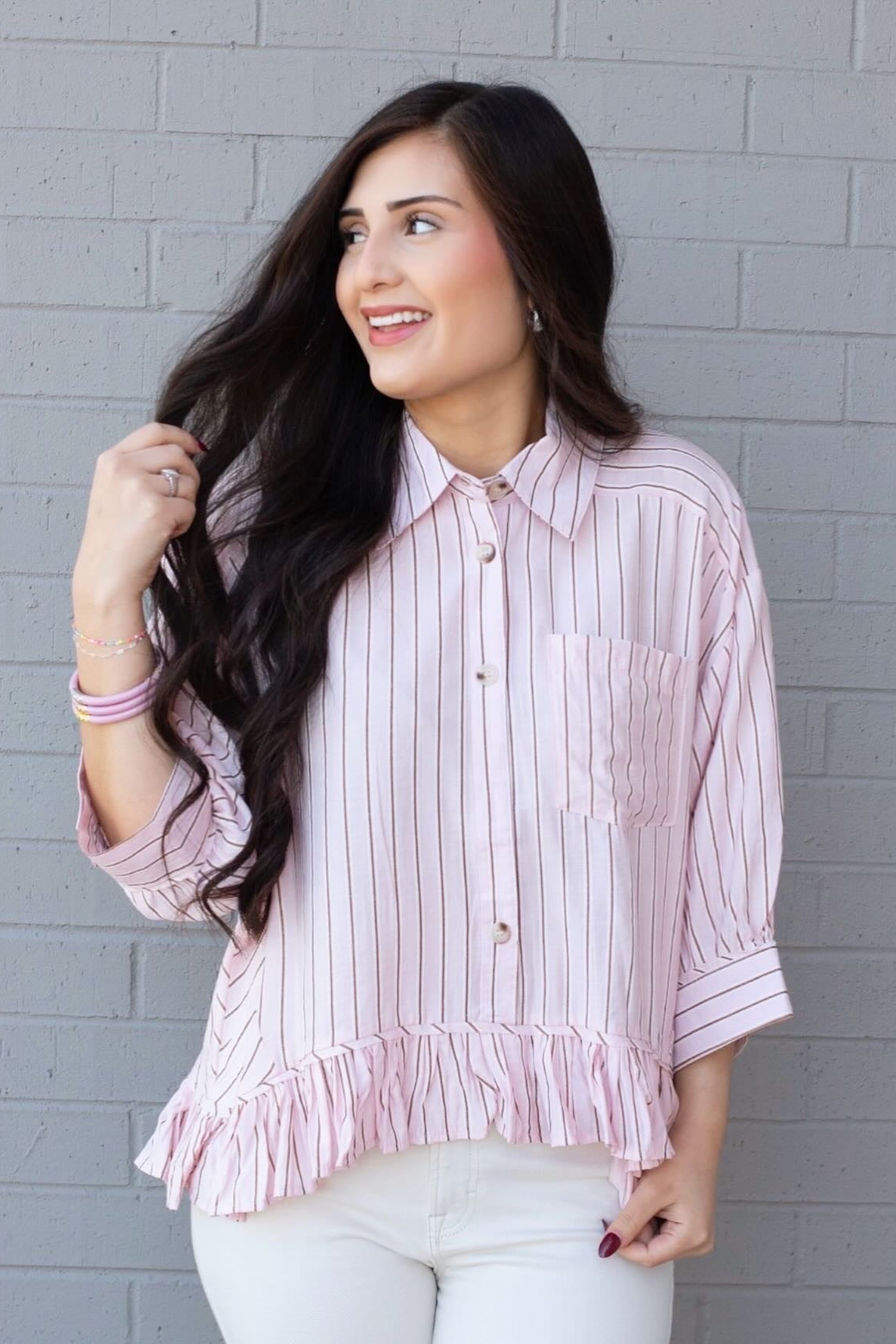 Stripe Ruffle Hem Top