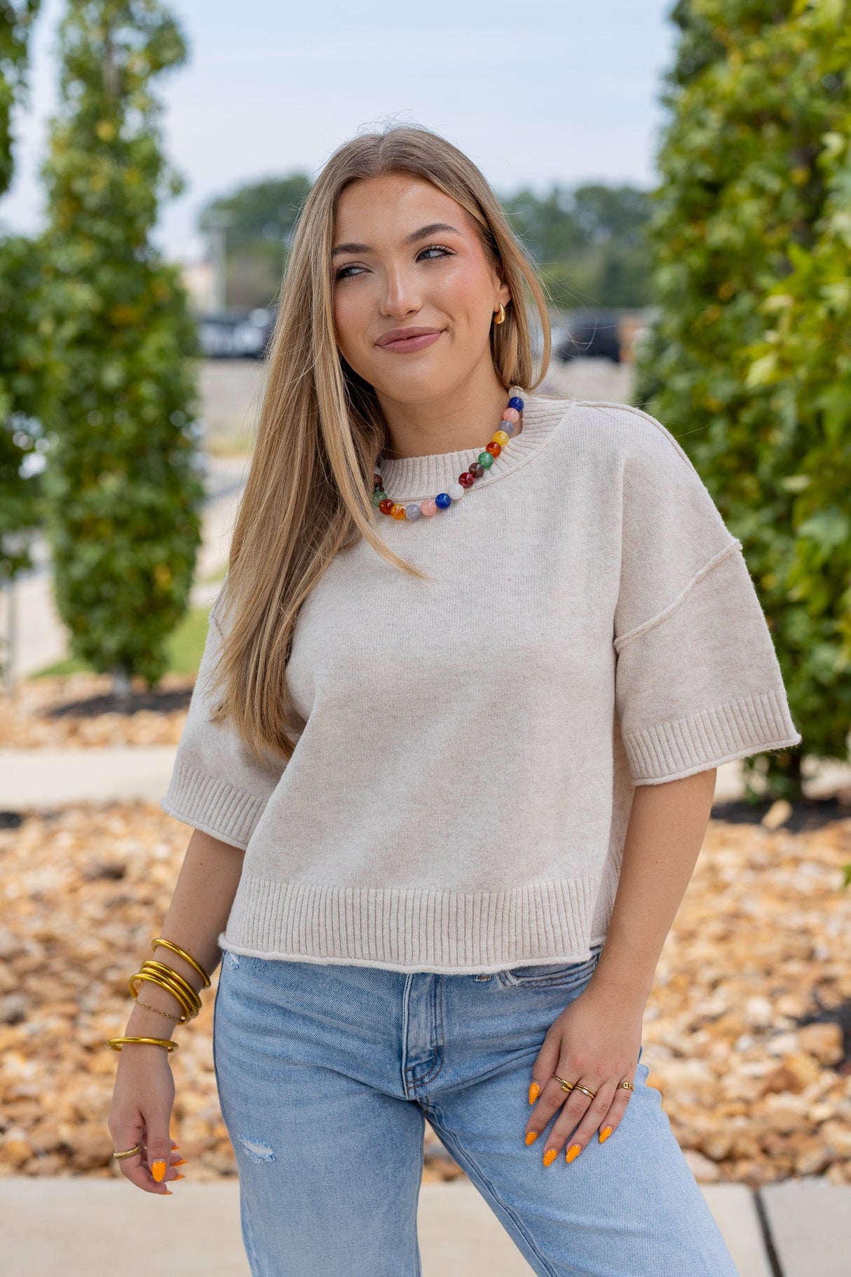 Dropped Shoulder Mock Sweater