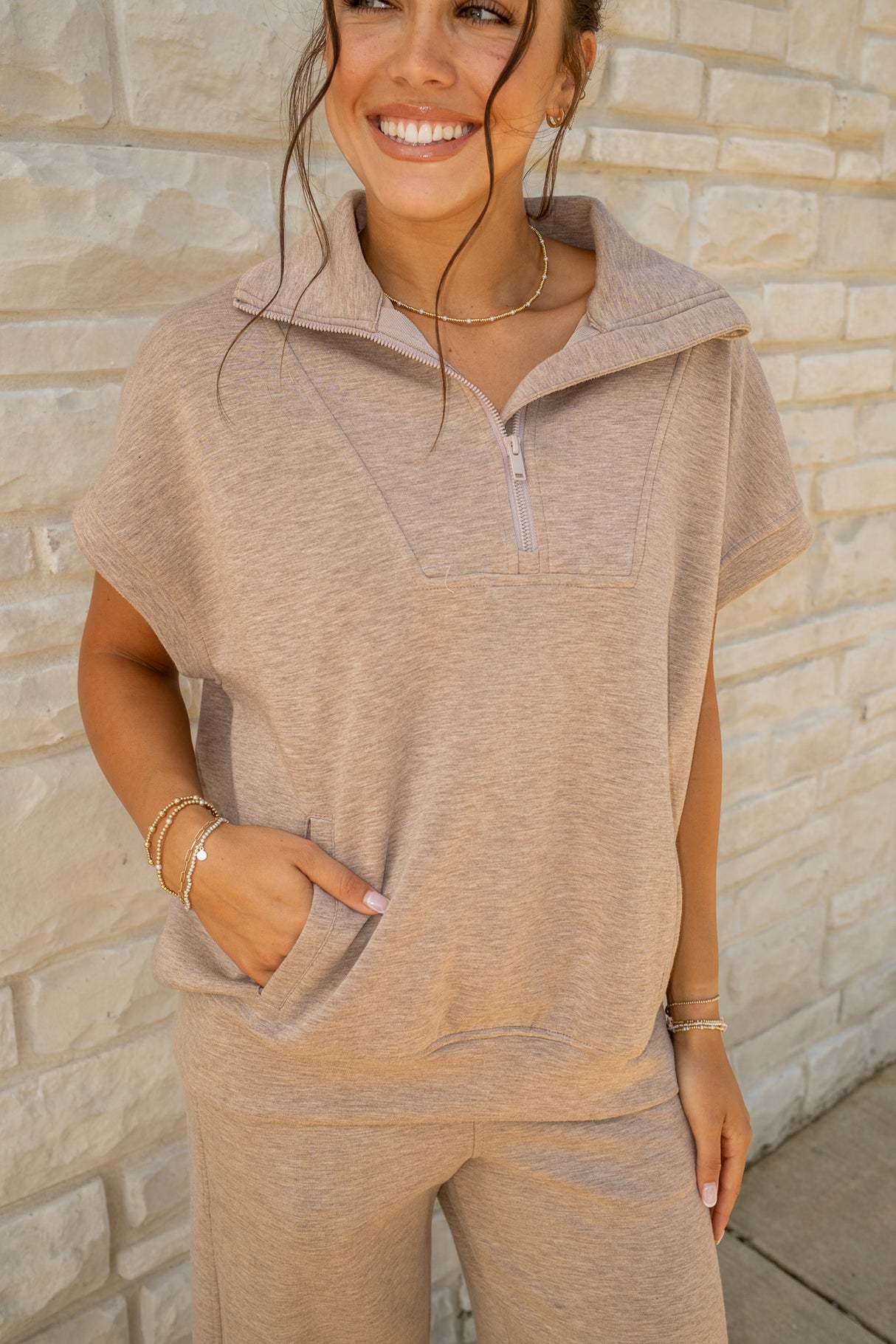 Modal Scuba Quarter Zip Short Sleeve Top