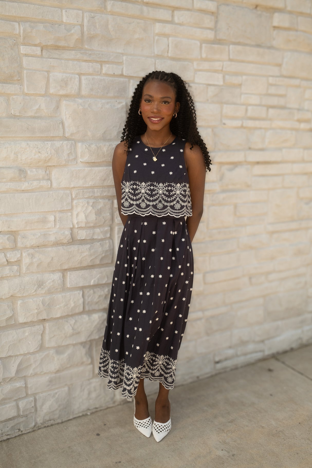 Polka Eyelet Trim Dress