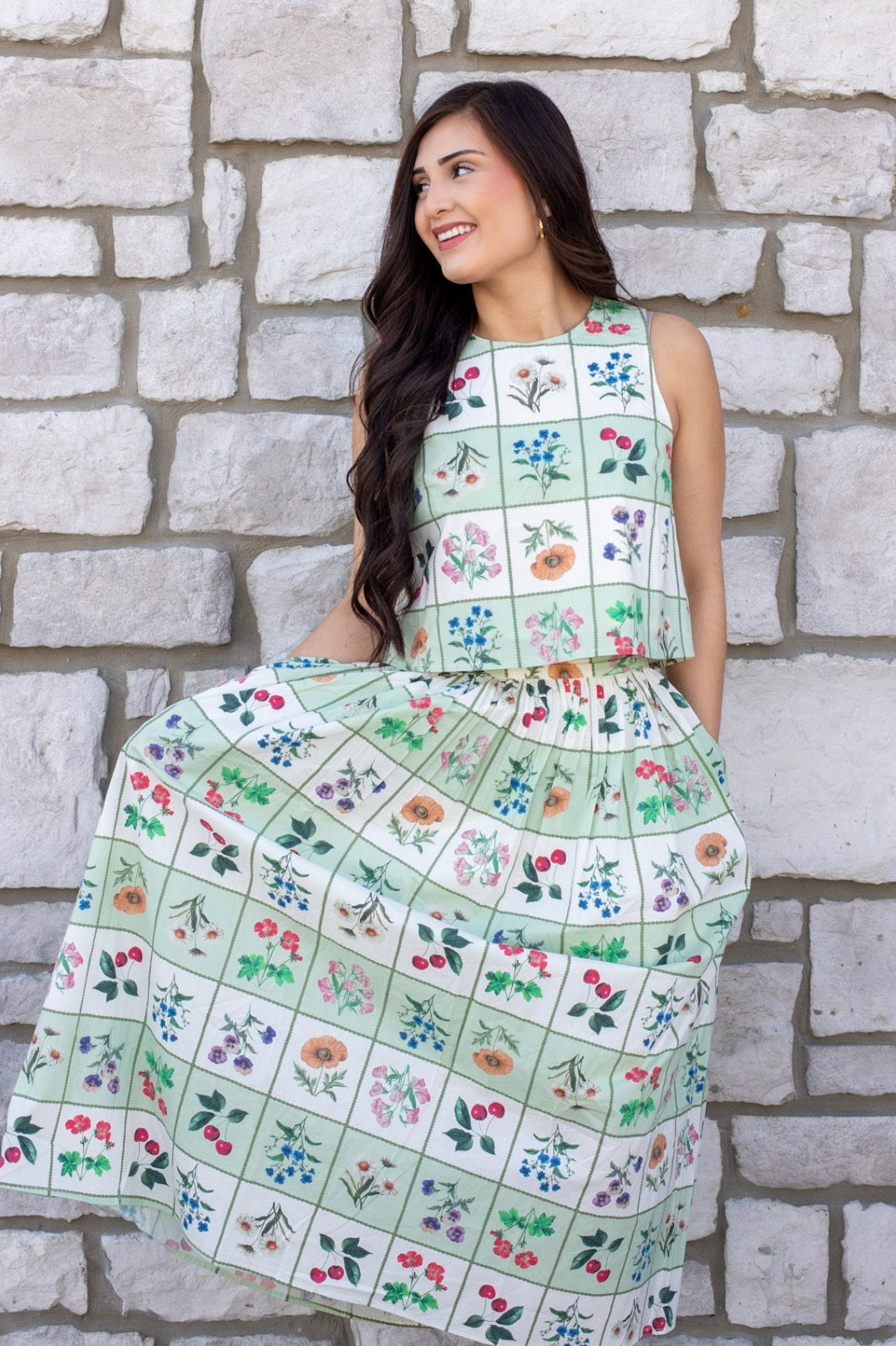 Roma Floral Grid Maxi Skirt