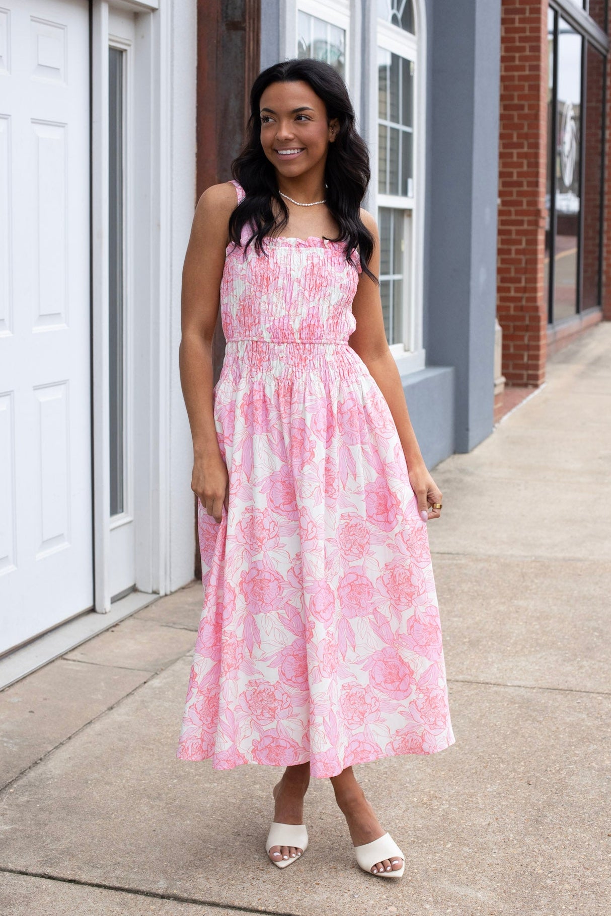 Floral Print Smocked A Line Dress