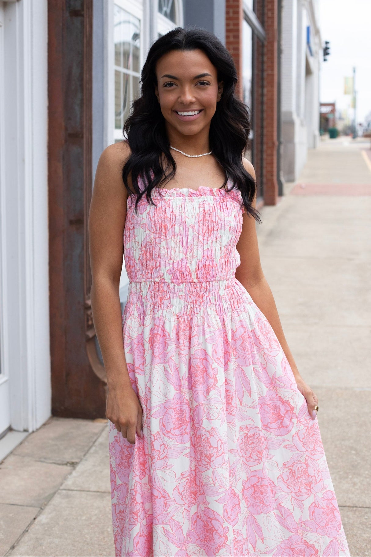 Floral Print Smocked A Line Dress