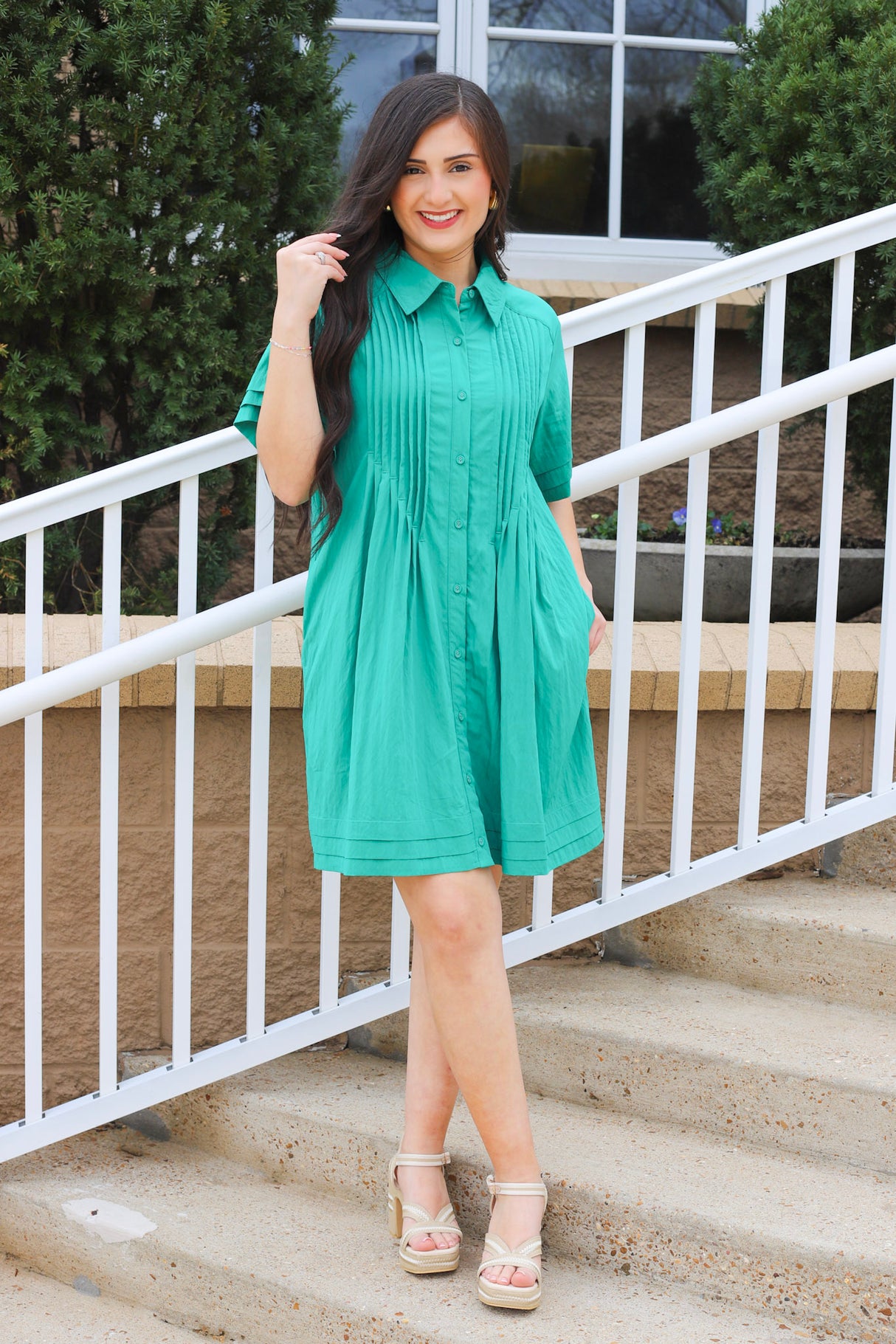 Collared Pleated Shirt Dress