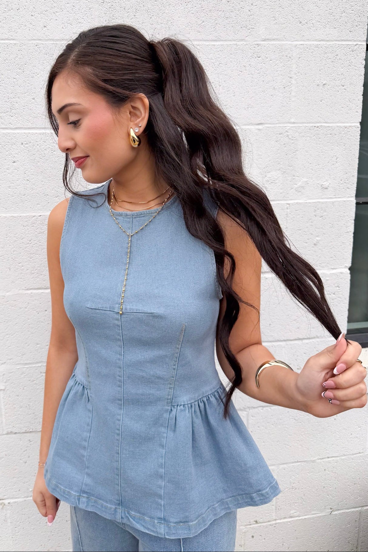 Denim Peplum Top