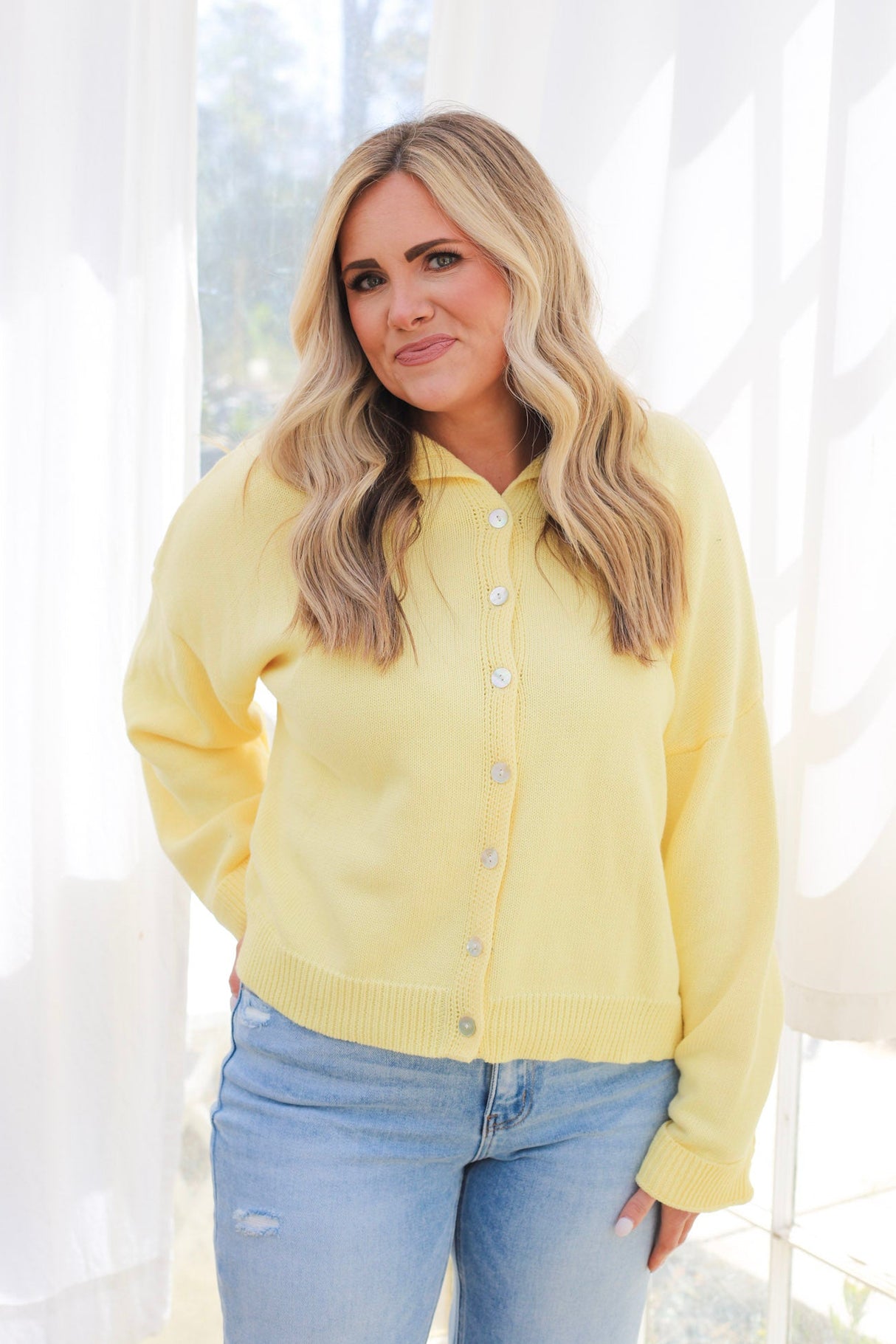Rolled Hemline Sweater Cardi