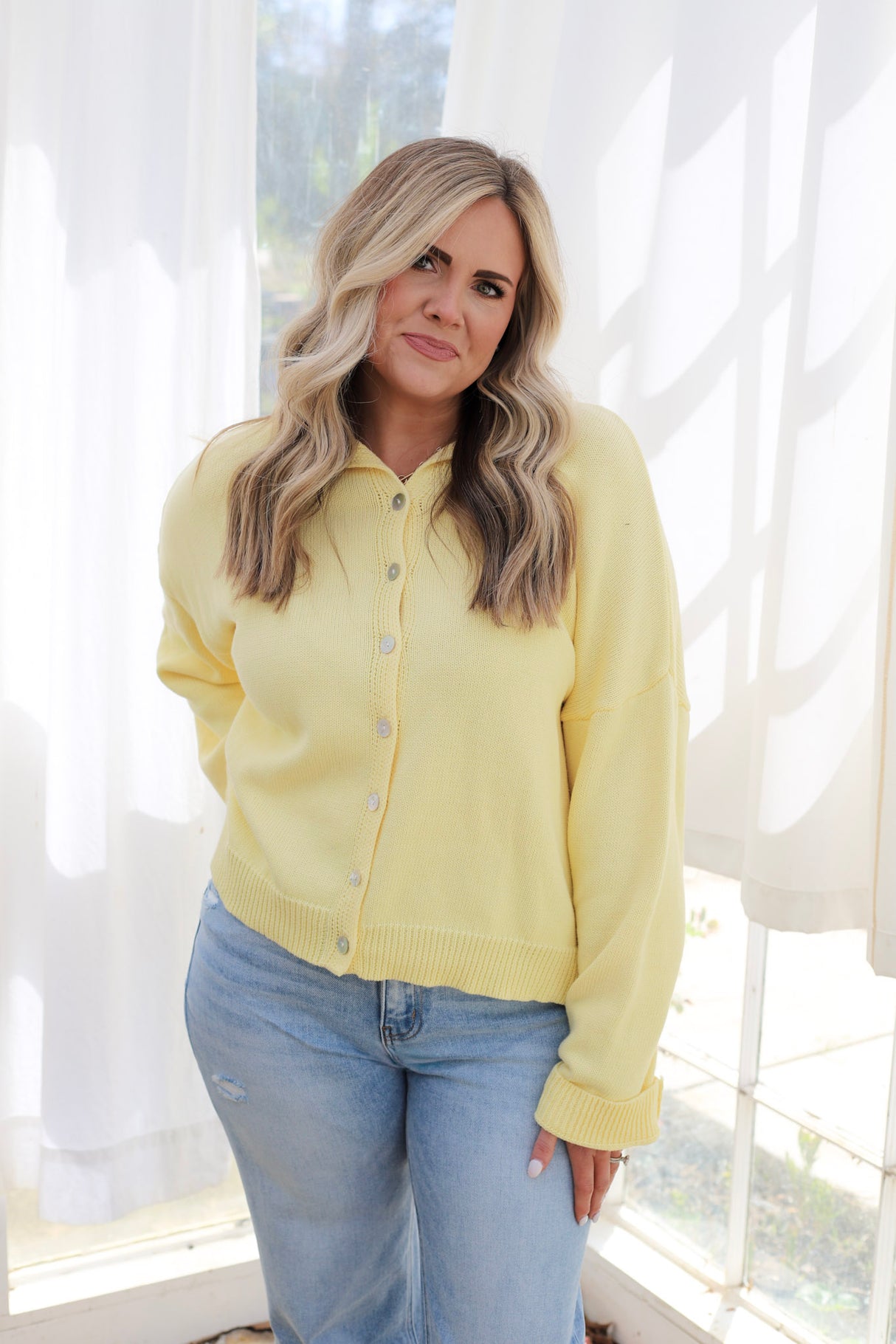 Rolled Hemline Sweater Cardi