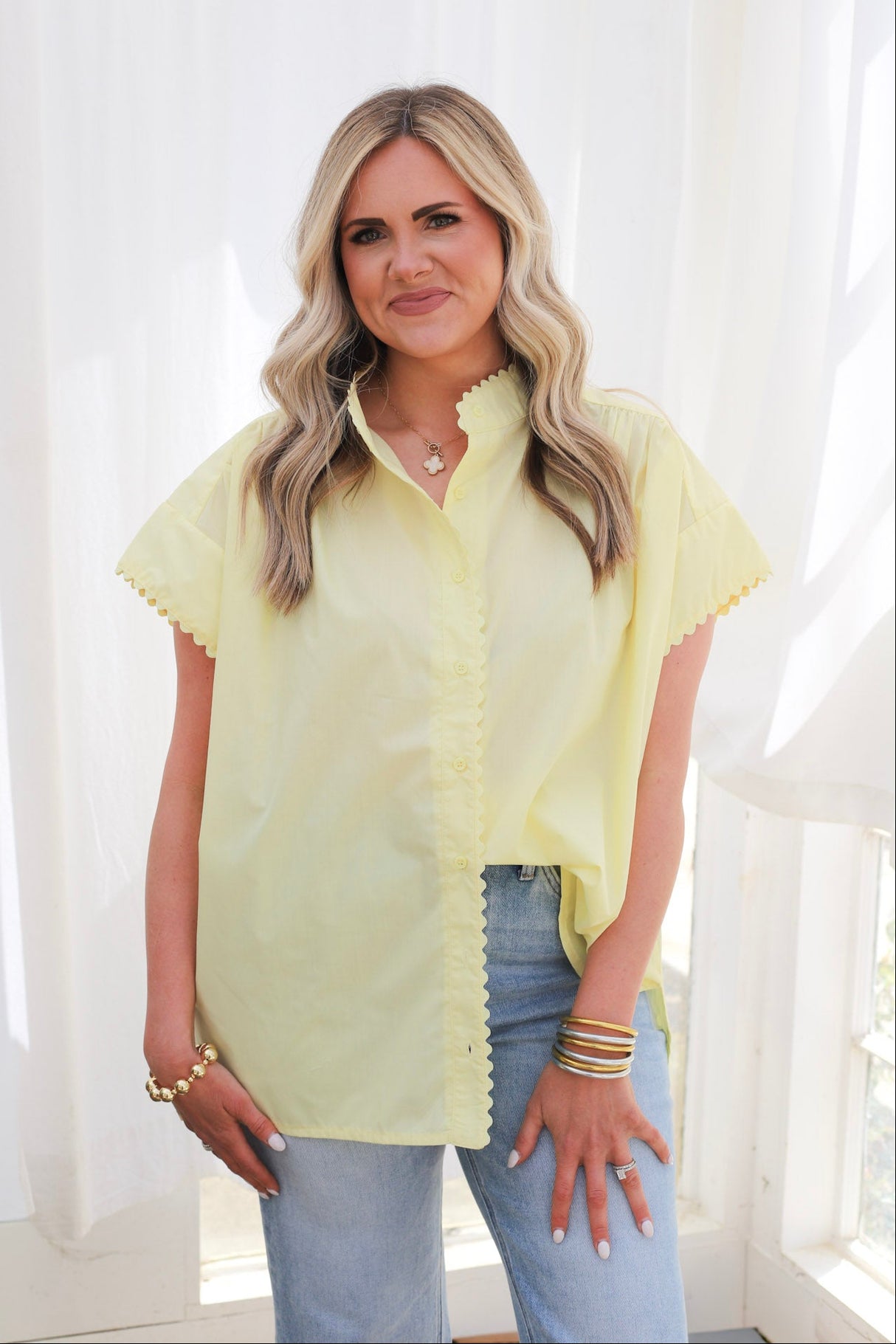 Scalloped Mock Neck Top