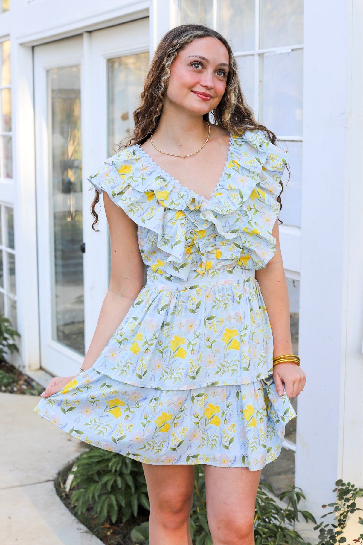 Watercolor Ruffled Mini Dress