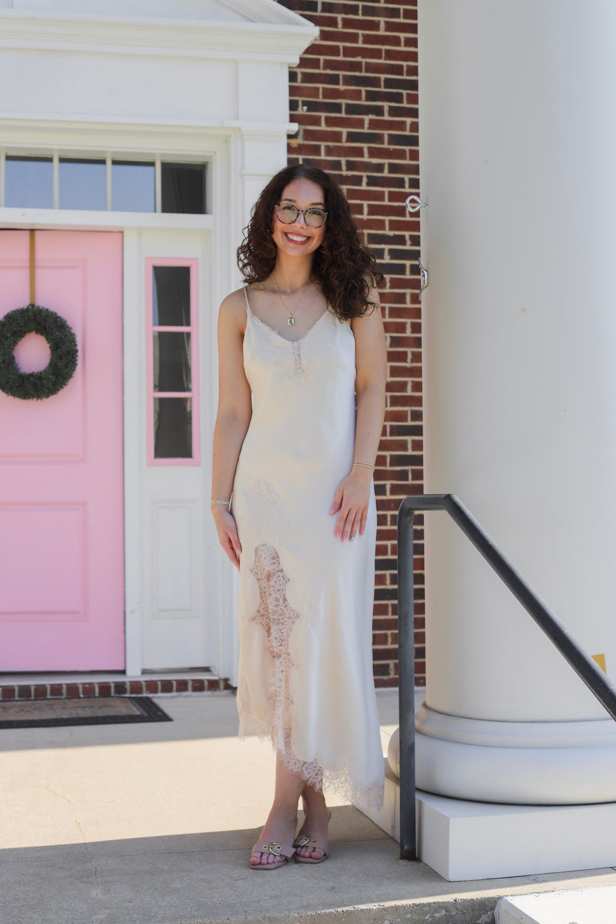 Crinkled Satin Laced Cami Dress