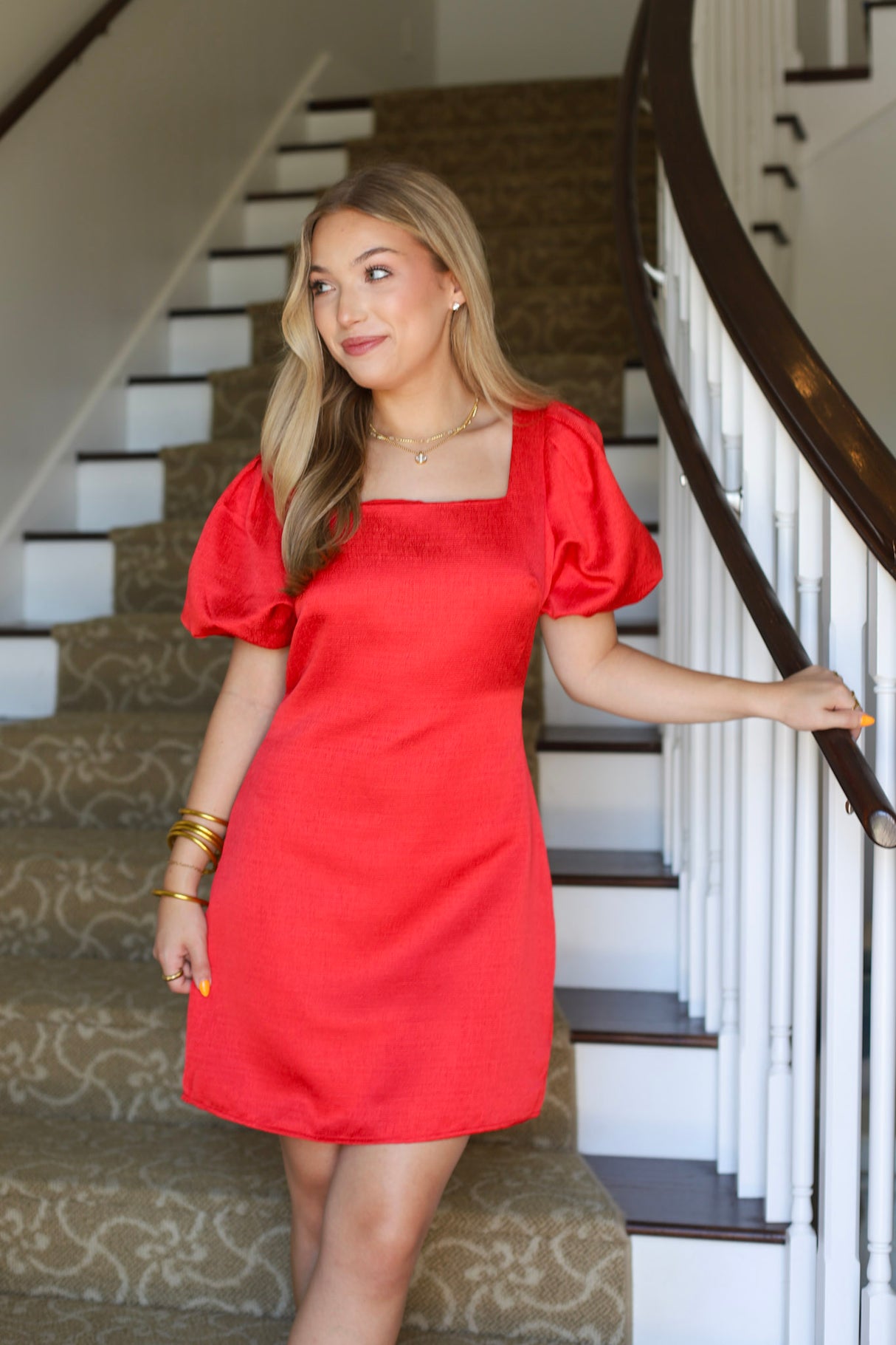Puff Sleeves Open Back Mini