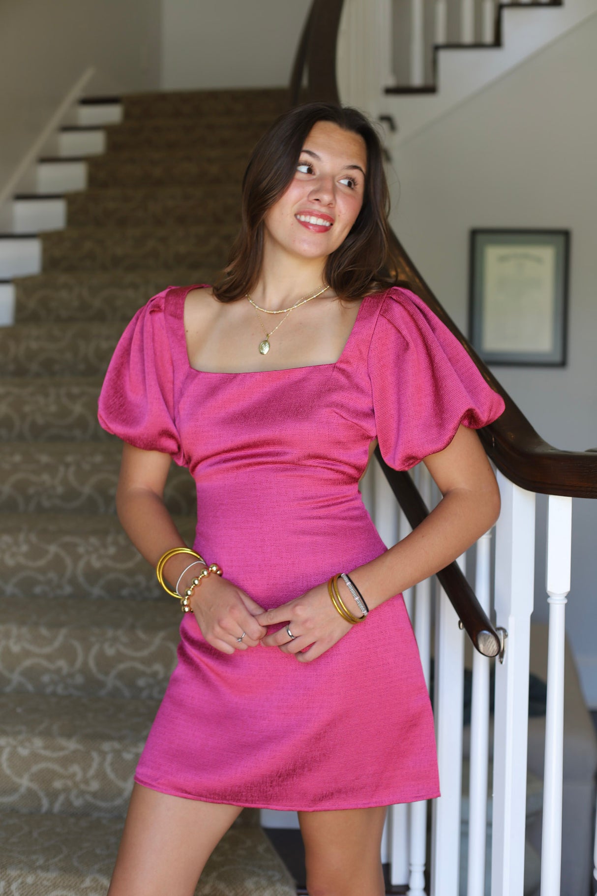 Puff Sleeves Open Back Mini