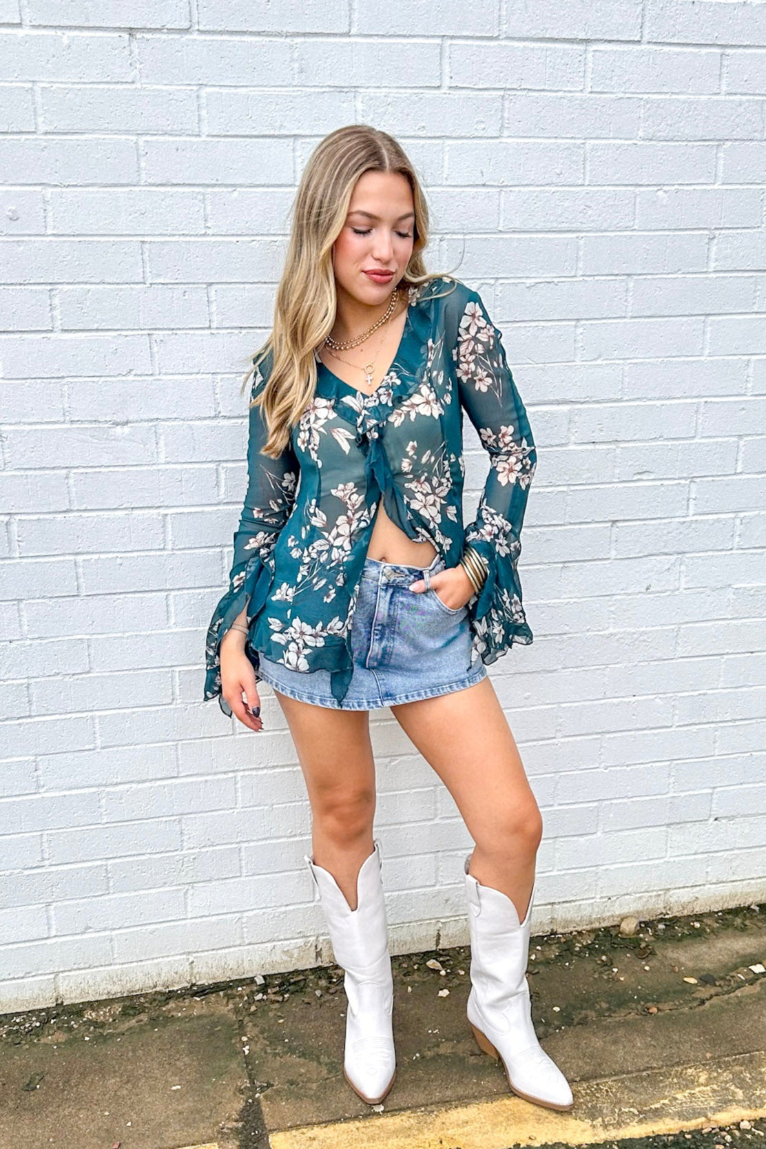 BLOOM CHIFFON RUFFLE BLOUSE