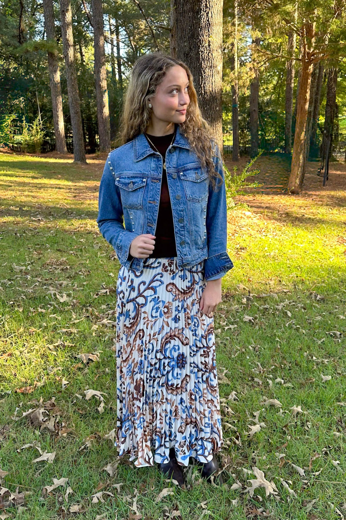 Paisley Print Pleated Midi Skirt