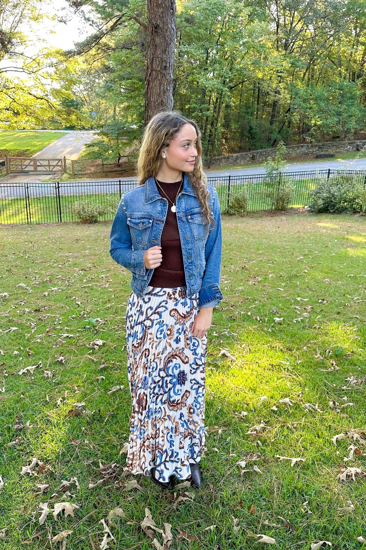 Paisley Print Pleated Midi Skirt