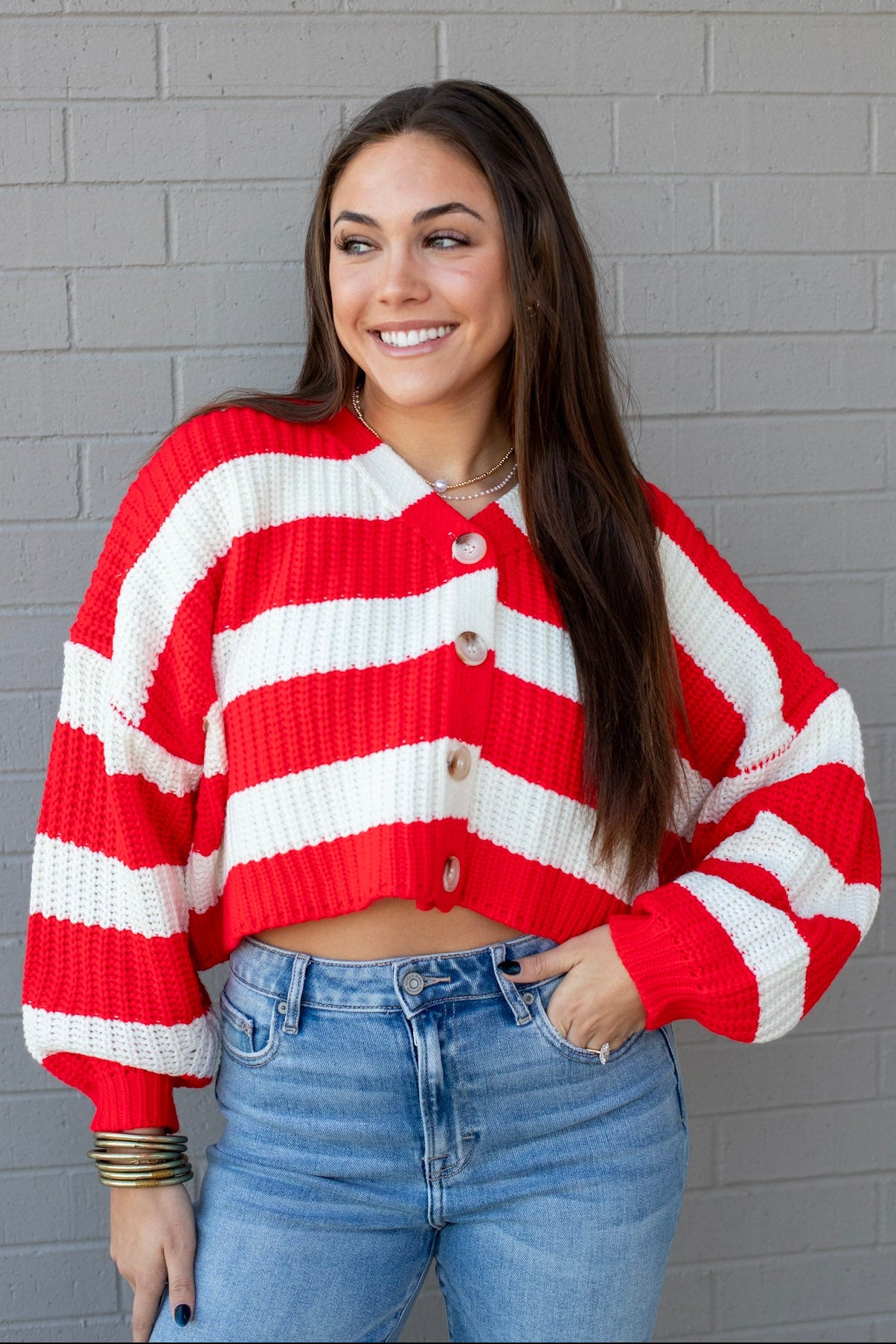 Stripe Cardi Button Sweater