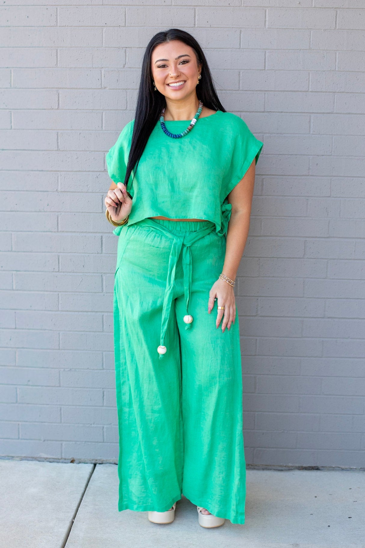 Tie Waist Slit Side Pants