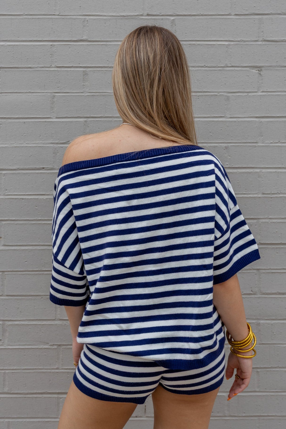 Stripe Oversized Short Sleeve Sweater Top