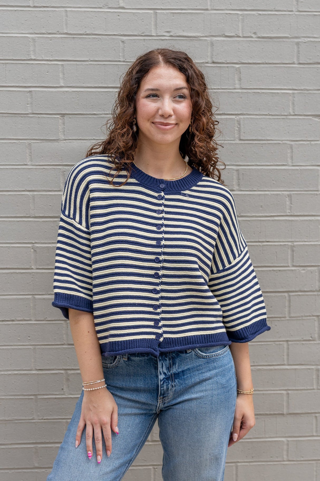 Button Striped Cardigan