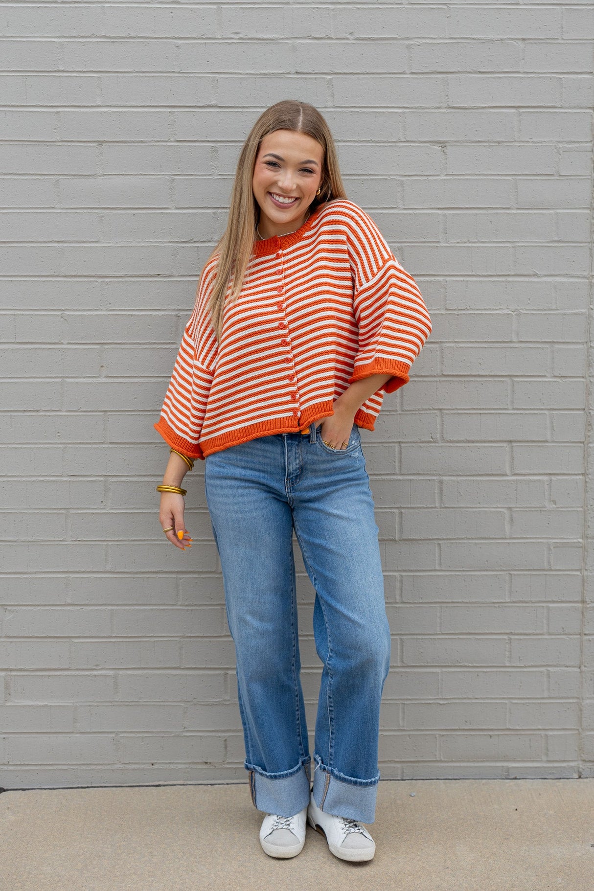 Striped Half Sleeve Cardigan