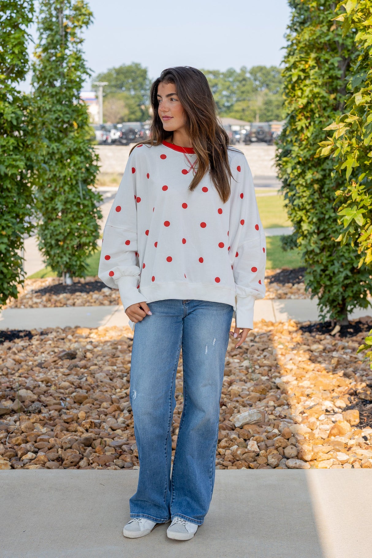 Polka Dot Print Terry Sweatshirt
