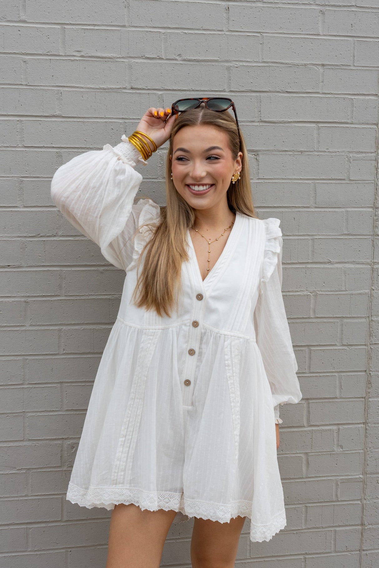 Ruffled Bubble Sleeve Romper