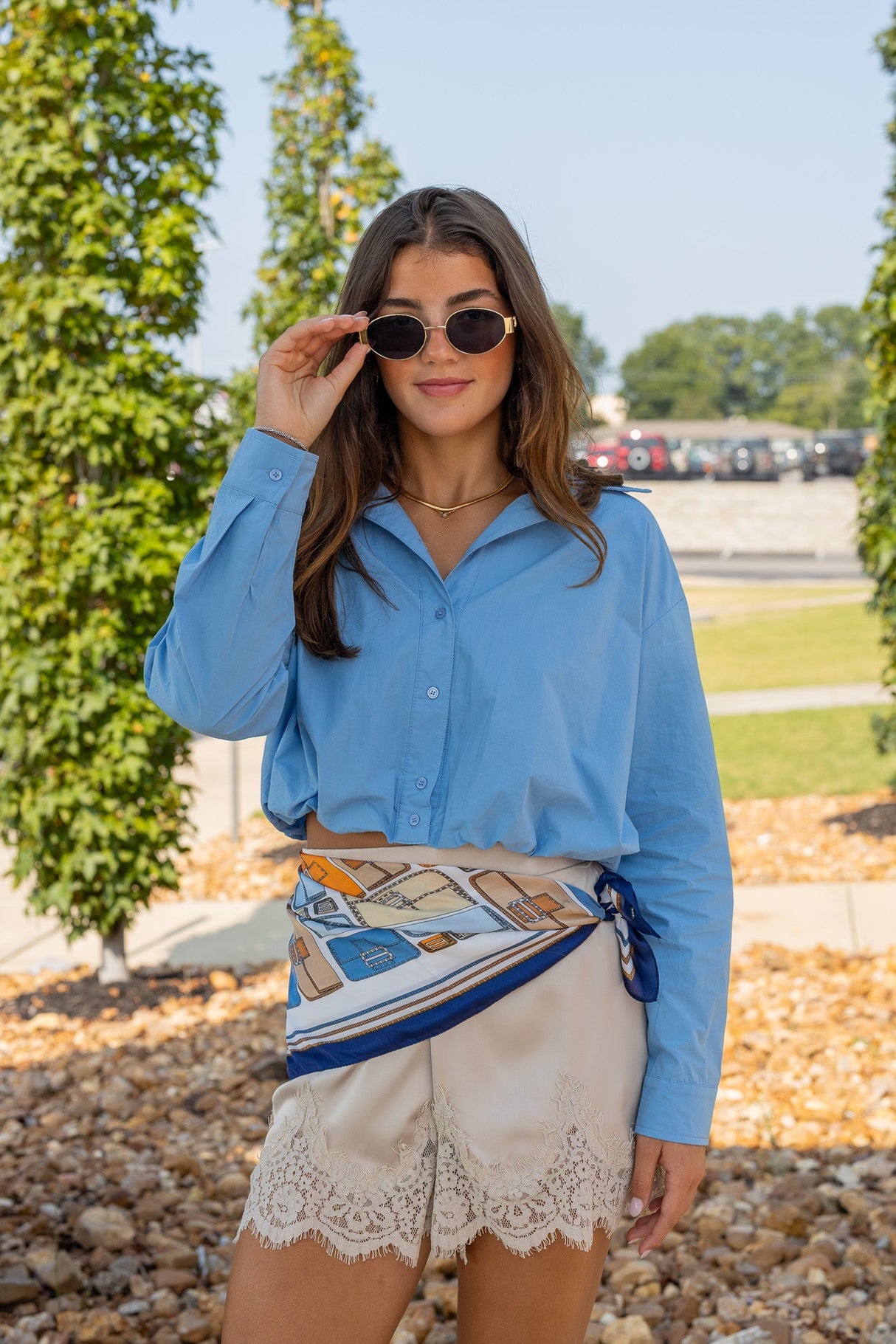 Bubble Hem Button-Up Shirt
