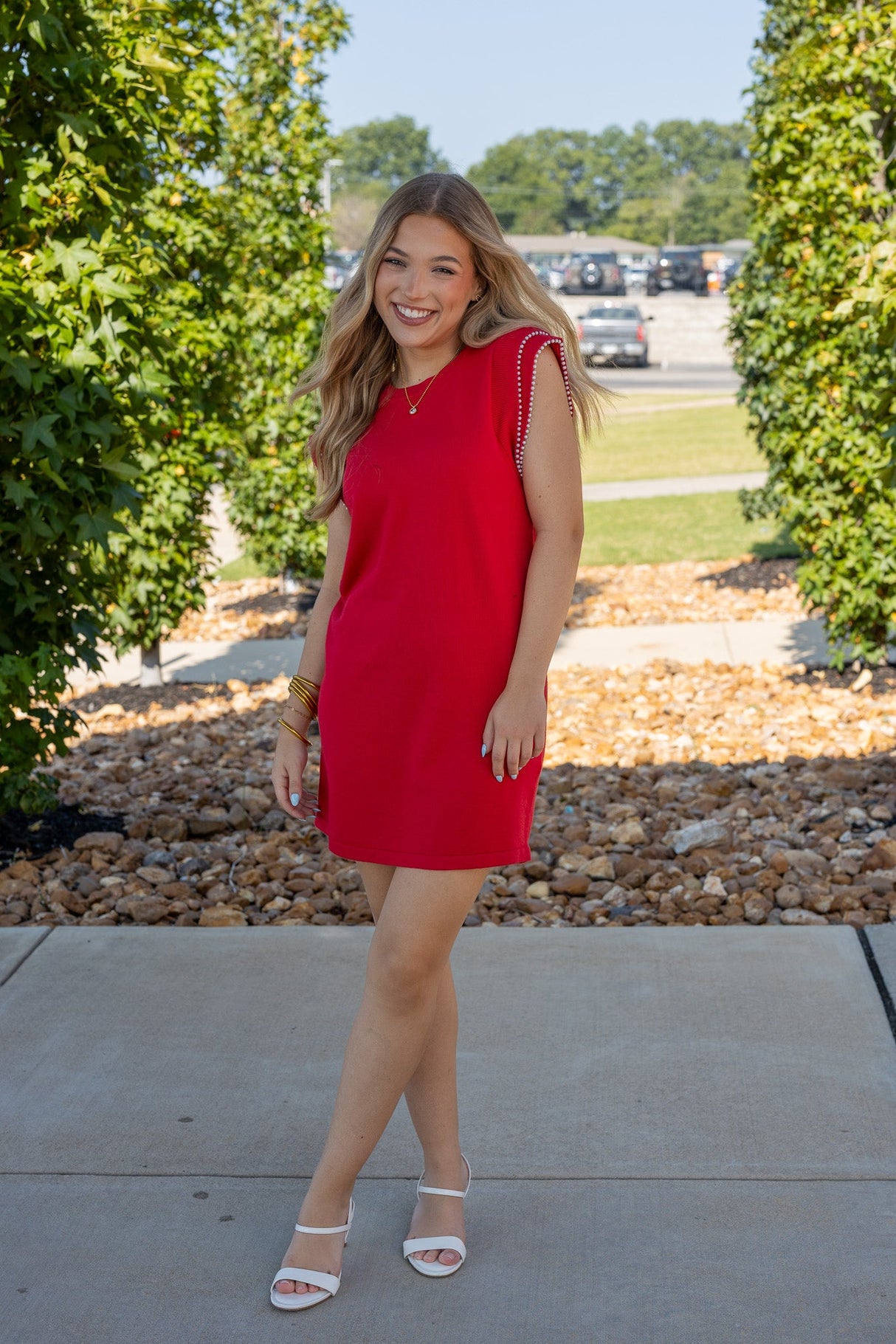 Pearl Trim Sweater Knit Mini Dress