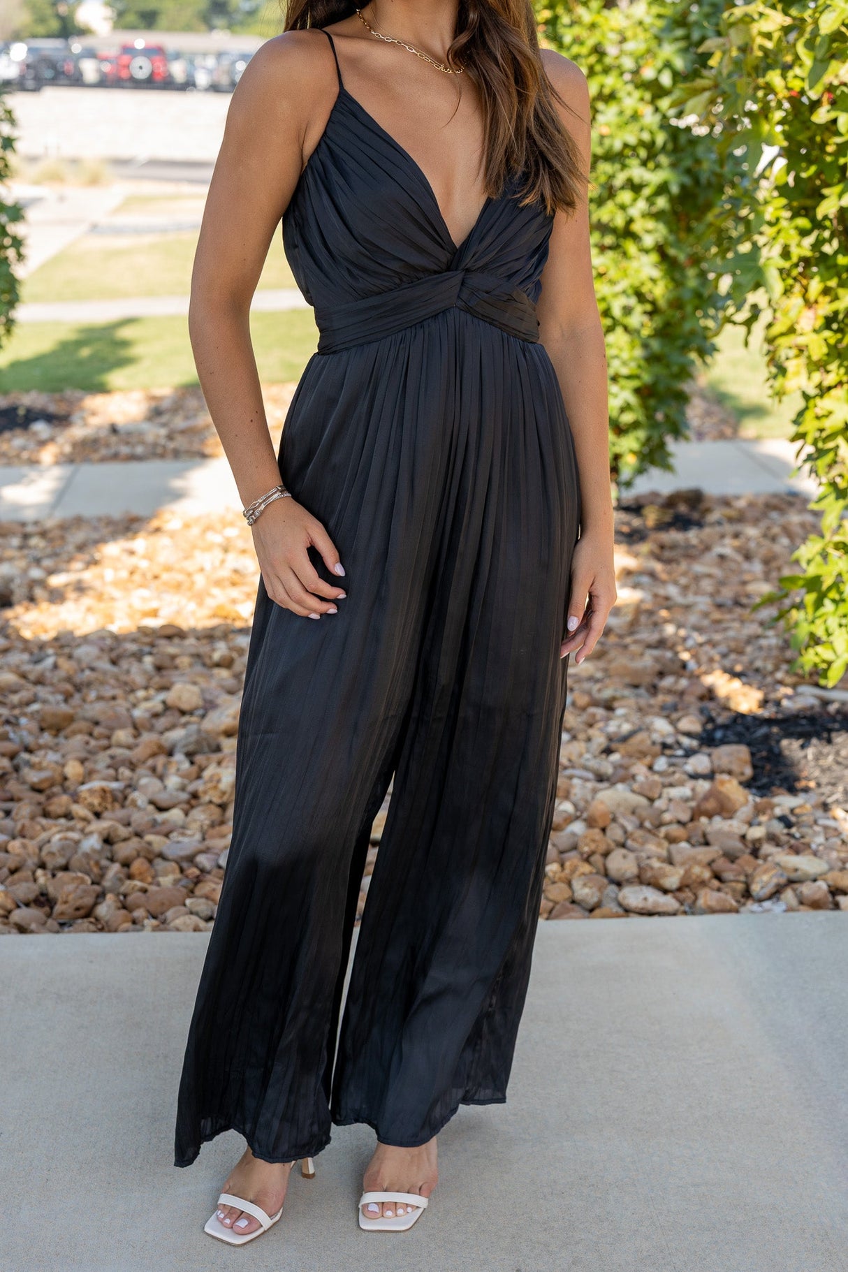 Twisted Tie Detail Satin Jumpsuit