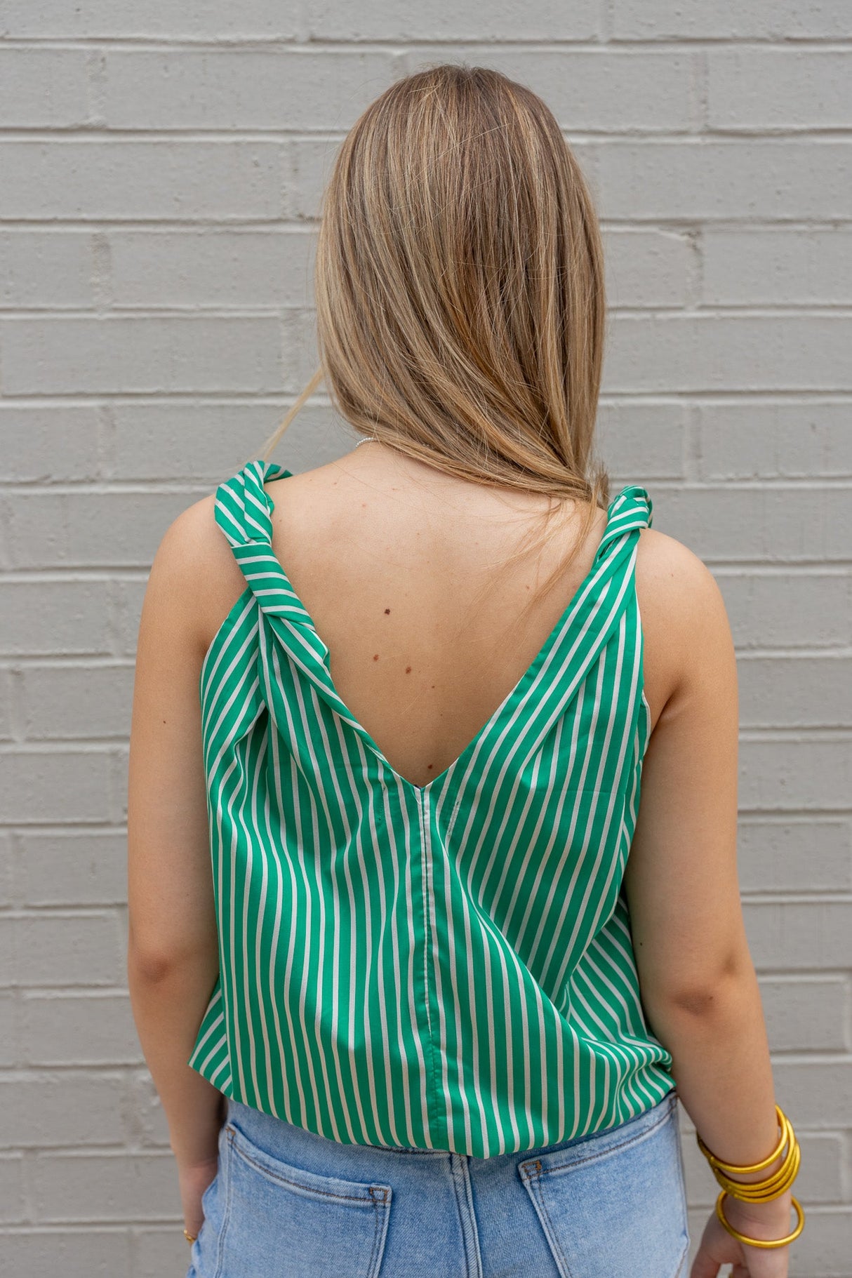 Striped Twisted Shoulder Bubble Top