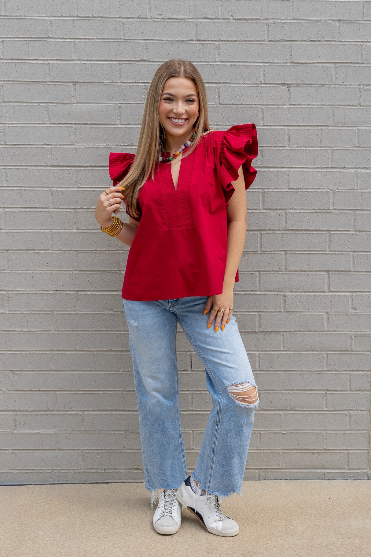 Flutter Sleeves Tunic Style Poplin Top