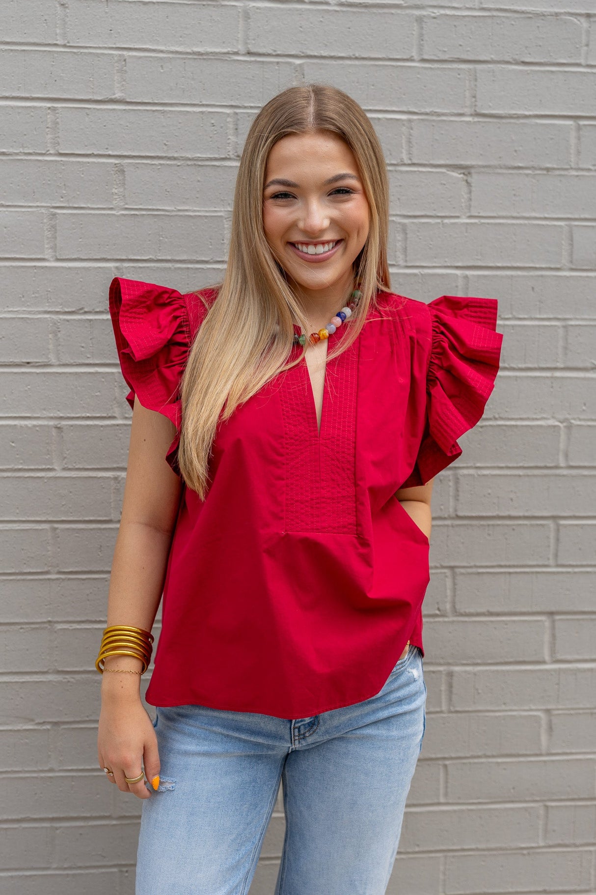Flutter Sleeves Tunic Style Poplin Top