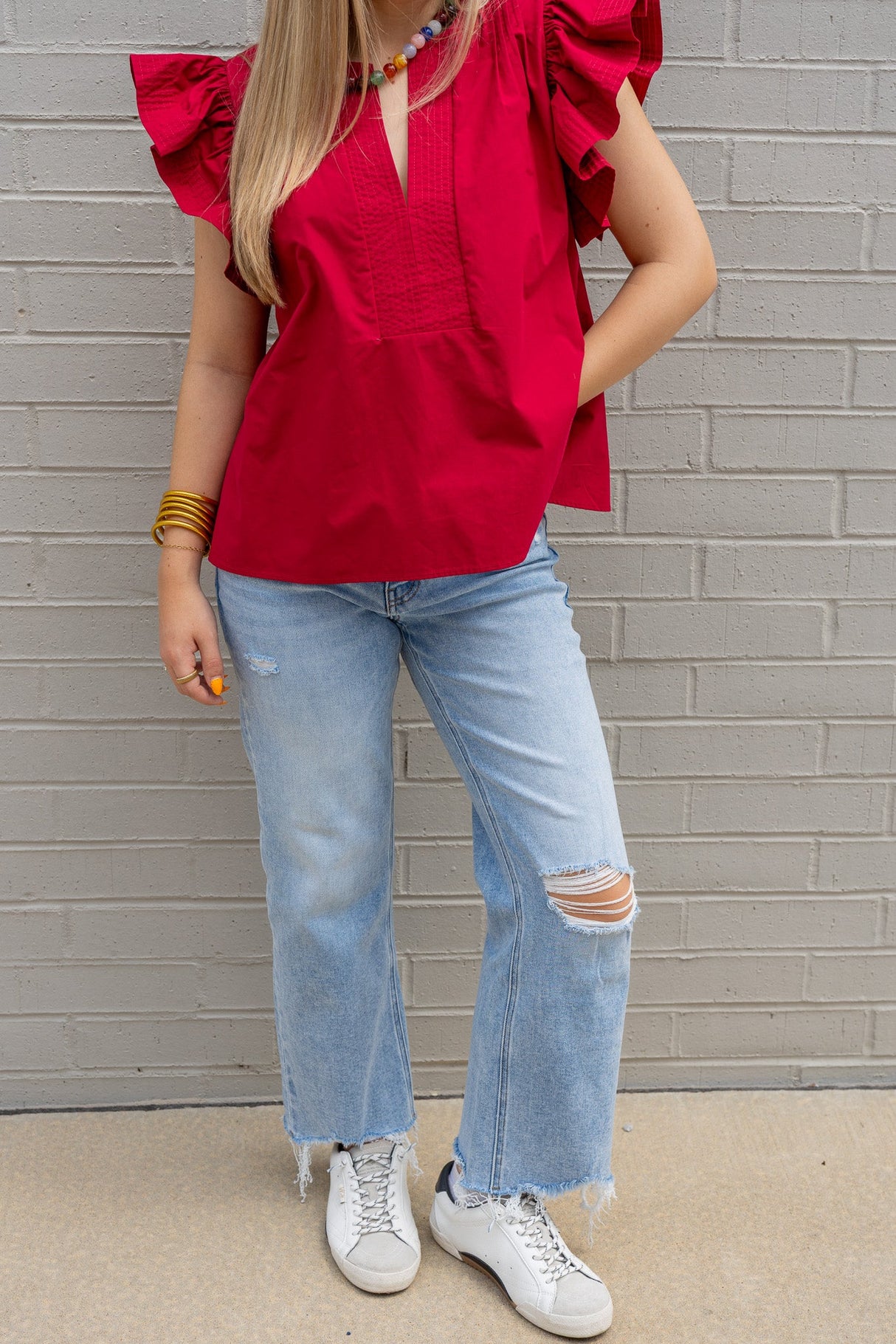 Flutter Sleeves Tunic Style Poplin Top