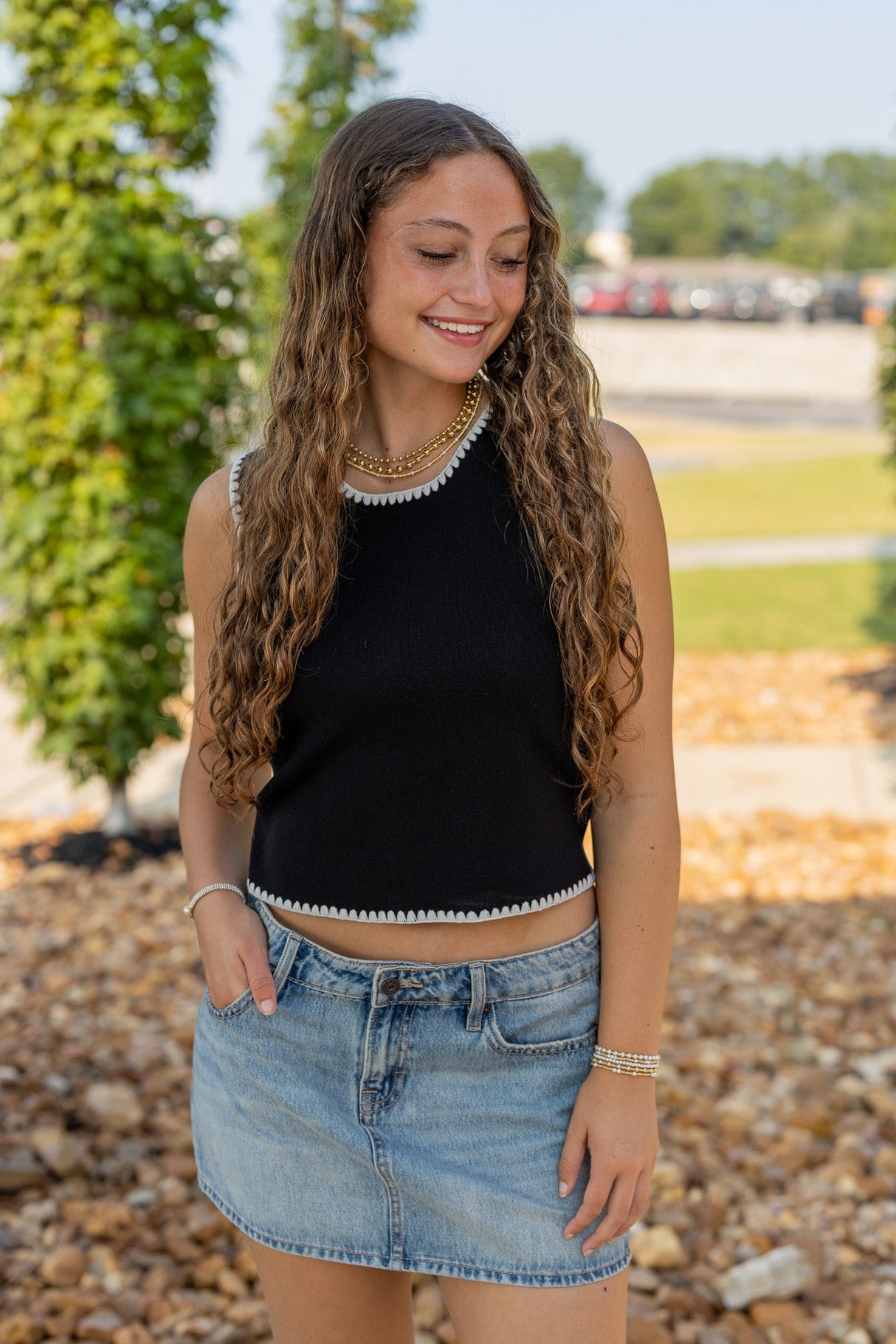 Embroidered Knit Tank Top
