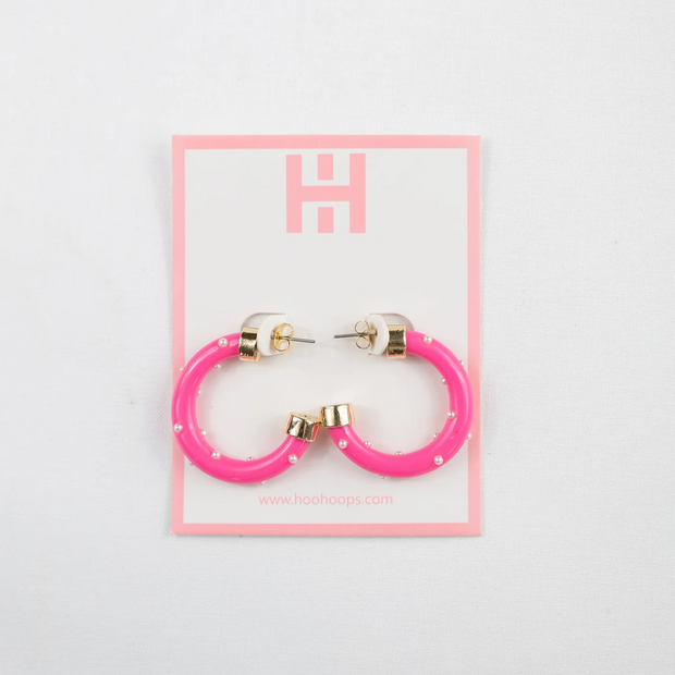 MINI HOT PINK WITH PEARLS HOOP